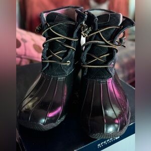 Sperry Top-Siders Black Suede-like Waterproof Rubber Boots
